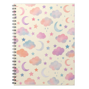 Pastel Sky Dreams – Moon, Stars & Clouds Pattern Notebook