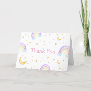 Pastel Sky Rainbow Moon Star Baby Shower Thank You Card
