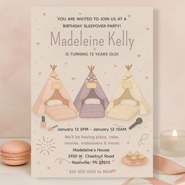 Pastel Sleepover Birthday Party for Girls Invitation (Creator Uploaded)