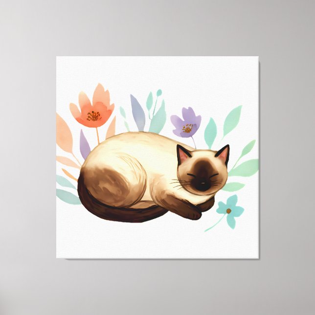 Pastel Slumber: Siamese Cat in Bloom Canvas Print (Front)