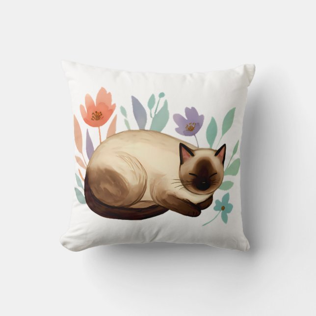 Pastel Slumber: Siamese Cat in Bloom Cushion (Front)