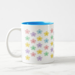 Pastel Smiley Flower Pattern – Cute Gingham Two-Tone Coffee Mug