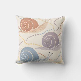 Pastel Snails with Spiral Shells and Dotted Trails Cushion