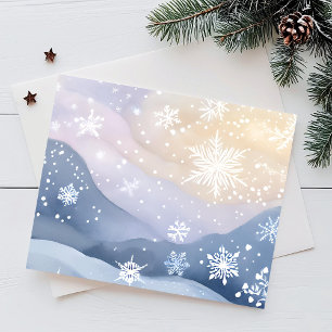 Pastel Snowfall Winter Hills   Watercolor Pretty Holiday Postcard