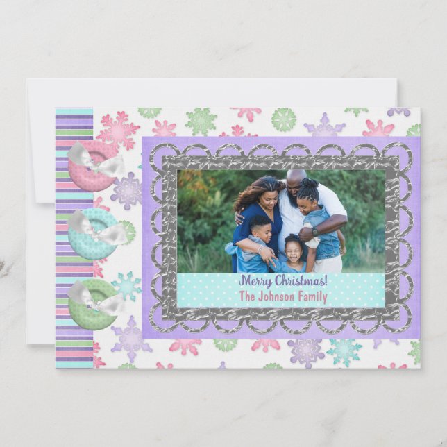 Pastel Snowflake Holiday Photo Greeting Card (Front)