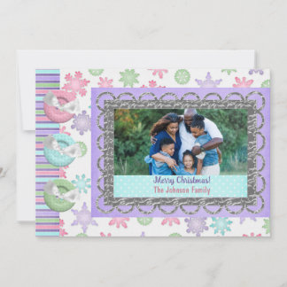 Pastel Snowflake Holiday Photo Greeting Card