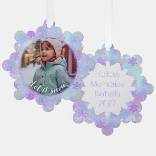 Pastel Snowflake Let It Snow Custom Photo Tree Decoration Card