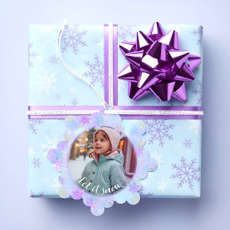 Pastel Snowflake Let It Snow Custom Photo Tree Decoration Card