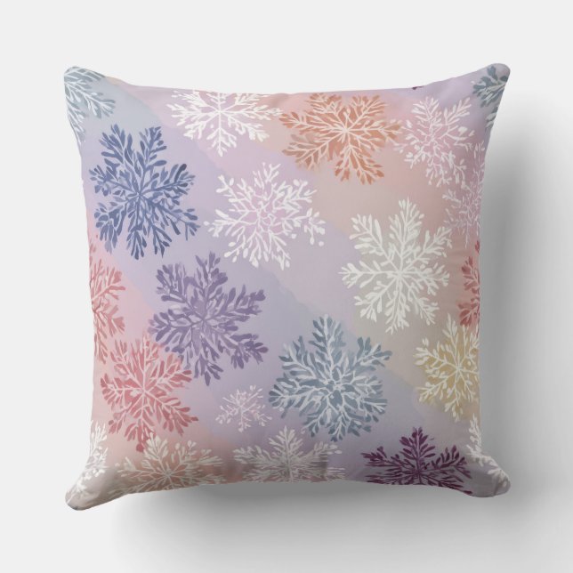 Pastel Snowflake Watercolor Throw Pillow – 2 Cozy  (Back)