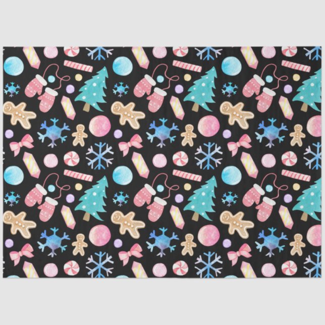 Pastel Snowflakes Christmas Trees Candy Christmas Tissue Paper (Front)