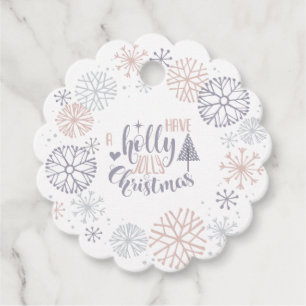Pastel Snowflakes Holly Jolly Christmas Favour Tags