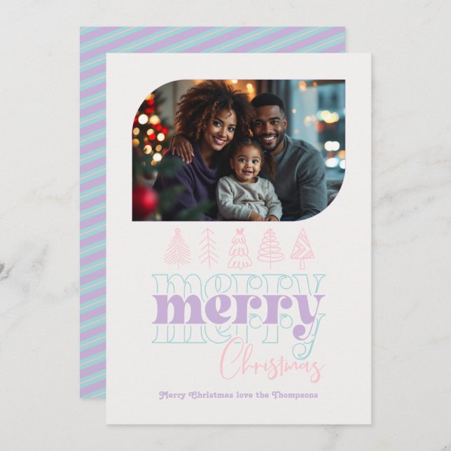 Pastel Snowglobe Modern Doodle Christmas Photo Holiday Card (Front/Back)