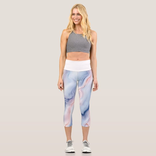 🎨 Pastel Soft And Elegant Marble Pattern🎨 Capri Leggings (Front)