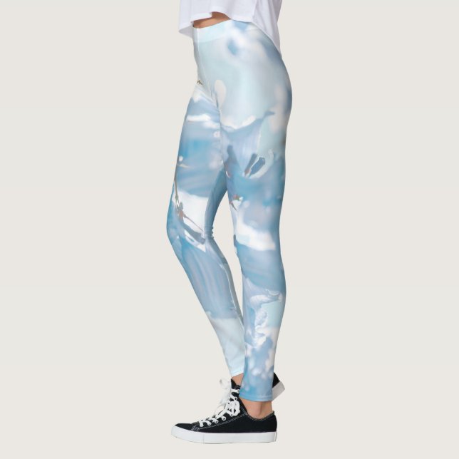 Pastel Soft Blue Jacaranda Tree Flowers Blossoms Leggings (Left)