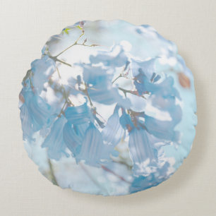 Pastel Soft Blue Jacaranda Tree Flowers Blossoms Round Cushion