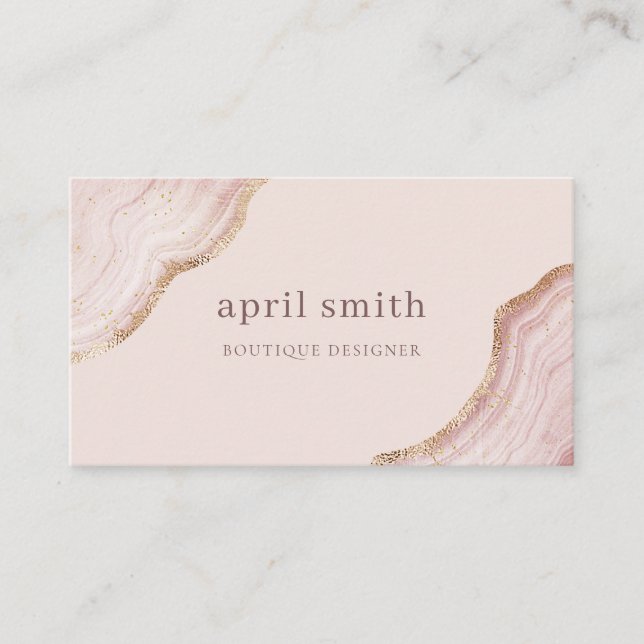Pastel Soft Blush Rose Gold Agate Marble Texture Business Card (Front)