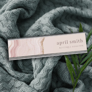 Pastel Soft Blush Rose Gold Agate Marble Texture Desk Name Plate