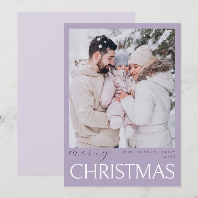 Pastel Soft Light Lavender Merry Christmas Photo Card (Front/Back)