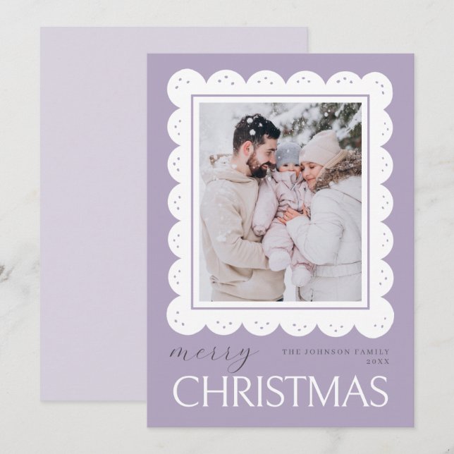 Pastel Soft Light Lavender Merry Christmas Photo Card (Front/Back)