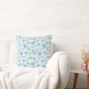 Pastel soft multicolor glowing jelly fish pattern cushion