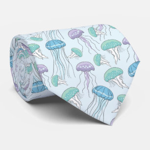 Pastel soft multicolor glowing jelly fish pattern tie