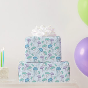 Pastel soft multicolor glowing jelly fish pattern wrapping paper