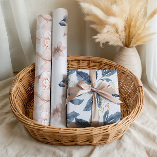 Pastel Soft Petals Pink Blue Floral  Wrapping Paper Sheet