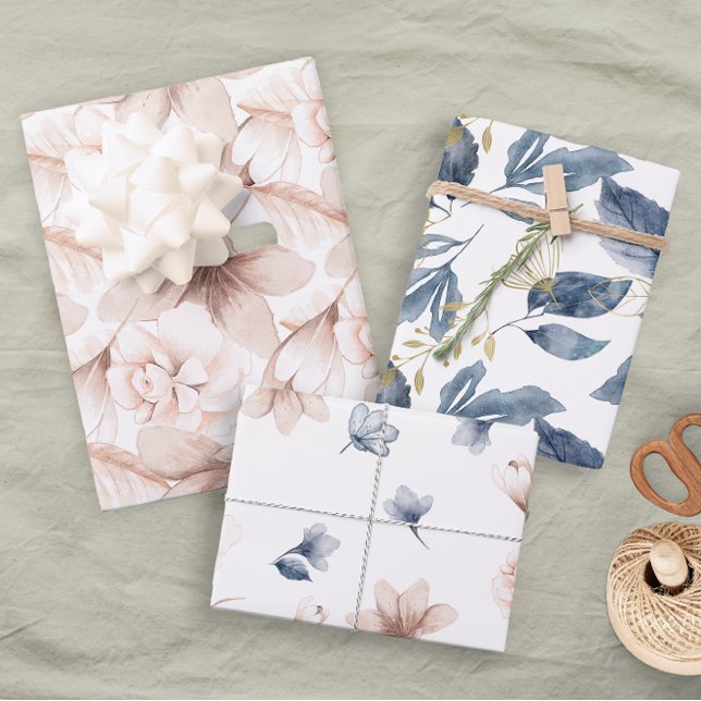 Pastel Soft Petals Pink Blue Floral  Wrapping Paper Sheet (Creator Uploaded)