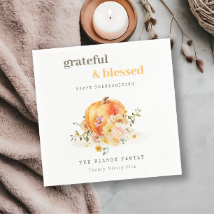 Pastel Soft Watercolor Floral Pumpkin Thanksgiving Napkin