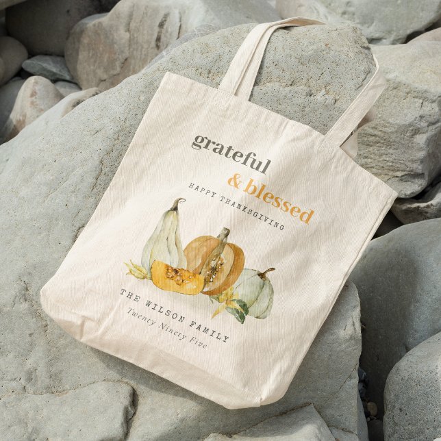 Pastel Soft Watercolor Floral Pumpkin Thanksgiving Tote Bag (Creator Uploaded)