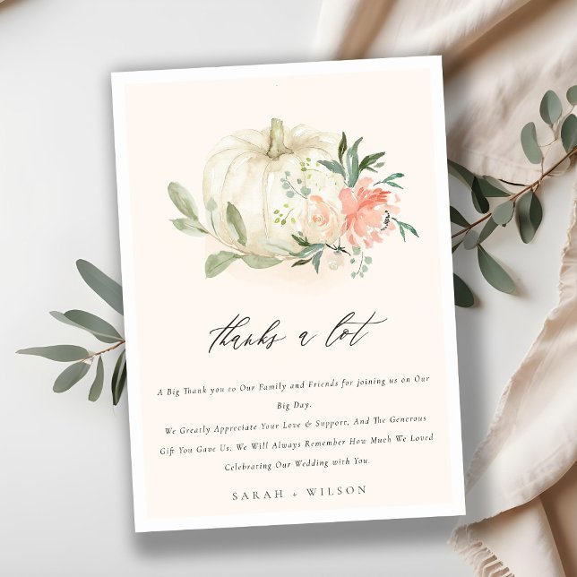 Pastel Soft White Pumpkin Blush Floral Wedding Tha Thank You Card (Creator Uploaded)