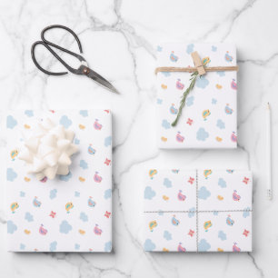 Pastel Songbirds & Clouds Pattern Wrapping Paper Sheet