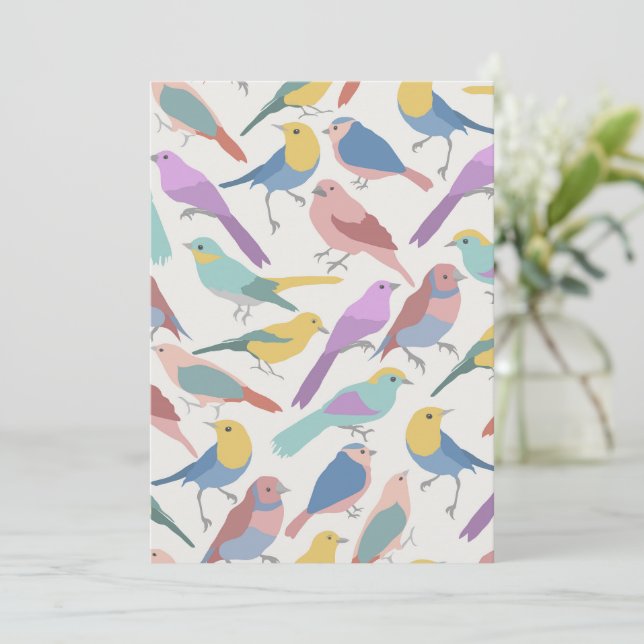 Pastel Songbirds Pattern Cute Watercolor Birds Invitation (Standing Front)
