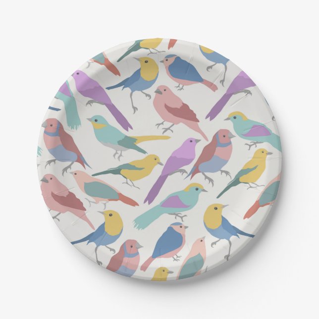 Pastel Songbirds Pattern Cute Watercolor Birds Paper Plate (Front)