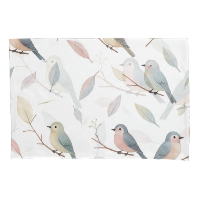 Pastel Songbirds Watercolor Pillowcase  (Front)