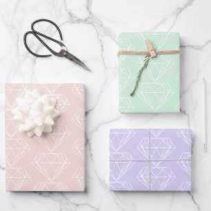 Pastel Sorbet Shades Diamond Pink Green Blue Wrapping Paper Sheet