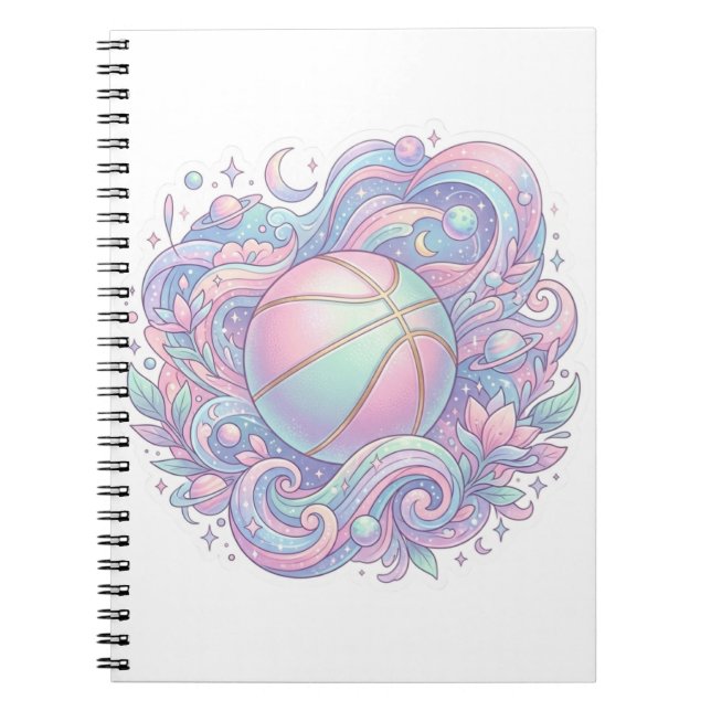 Pastel Space Basketball Aesthetic Sticker Notebook (Front)