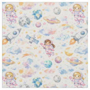 Pastel Space Girls Fabric