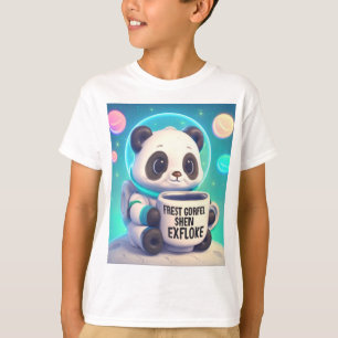 Pastel Space Panda Astronaut with Coffee T-Shirt