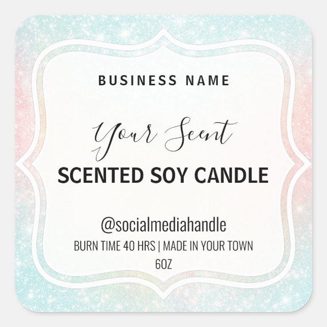 Pastel Sparkles White Scented Soy Candle Labels (Front)