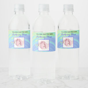 Pastel Spiral Welcome New Baby "Sip & See" Party Water Bottle Label