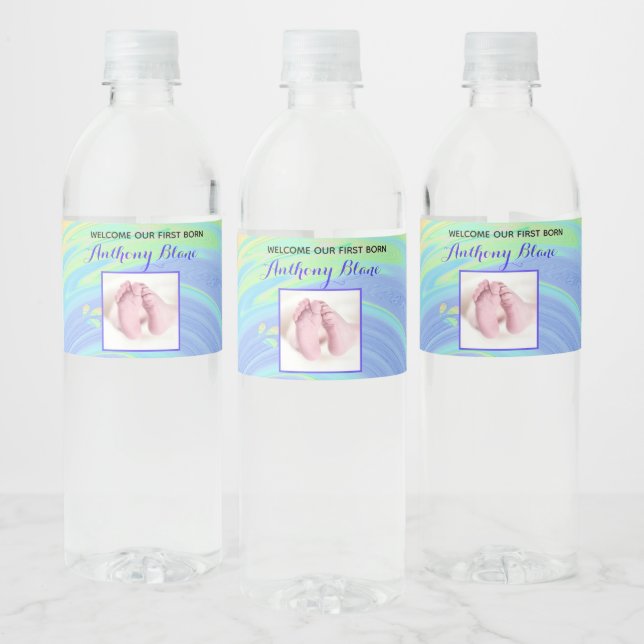 Pastel Spiral Welcome New Baby "Sip & See" Party Water Bottle Label (Bottles)