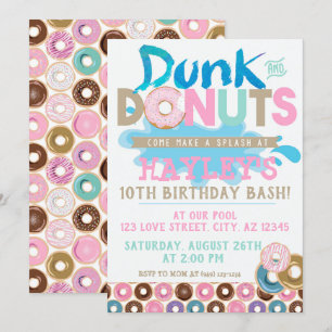 Pastel Splash Pool Dunk n Doughnut Party Birthday Invitation