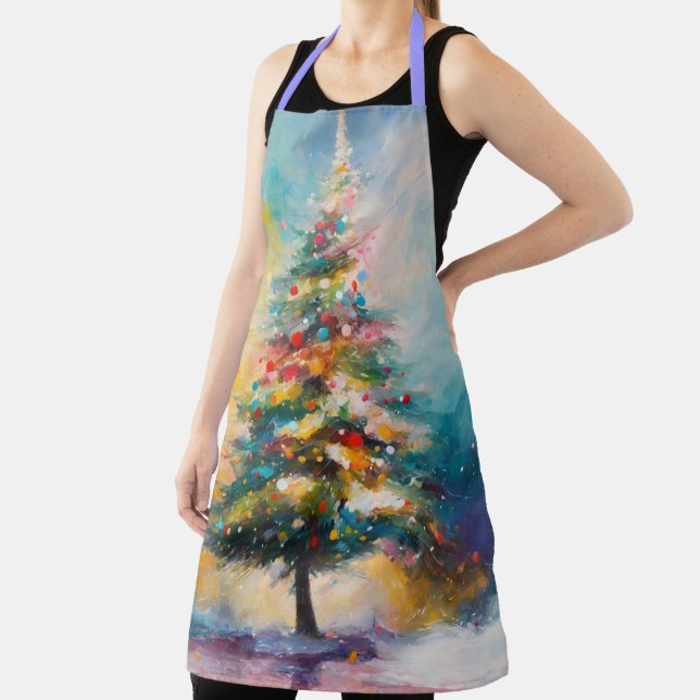 Pastel Splashes on Abstract Christmas Tree Apron (Insitu)