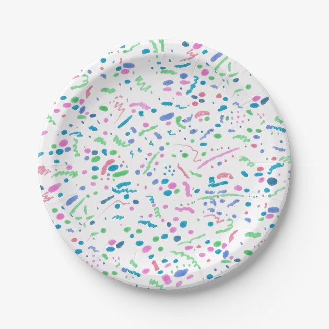 Pastel Splatter Confetti Print Paper Plate (Front)