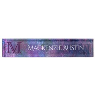 Pastel Splatter   Pink Purple Blue Green Monogram Nameplate