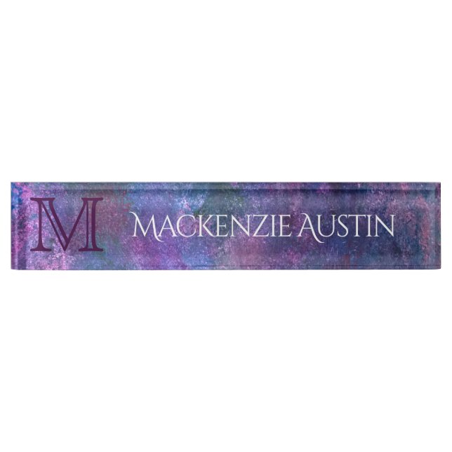 Pastel Splatter | Pink Purple Blue Green Monogram Nameplate (Front)