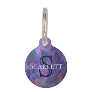 Pastel Splatter   Pink Purple Blue Green Monogram Pet Tag