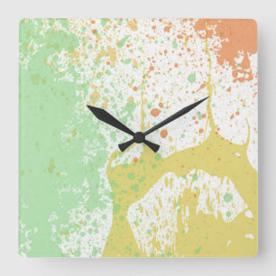 Pastel Splatter Square Wall Clock