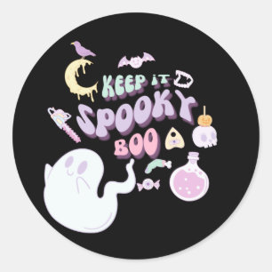 Pastel Spooky Ghost & Gang Black Halloween Classic Round Sticker